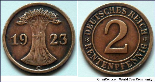 Germany (Weimar Republic) 2 rentenpfennig.
1923 (G)