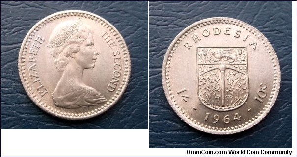 1964 Rhodesia Shilling = 10 Cents KM# 2 Shield Type Nice Choice BU Coin Go Here:

http://stores.ebay.com/Mt-Hood-Coins