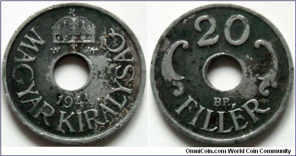 Hungary 20 filler.
1941, Iron