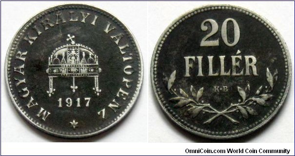 Hungary 20 filler.
1917, Iron