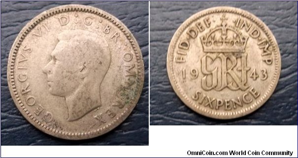Silver 1943 Great Britain 6 Pence George VI KM# 852 Nice Toned Circ Go Here:

http://stores.ebay.com/Mt-Hood-Coins
