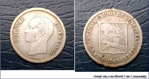 Silver 1945 Venezuela 25 Centimos 1/4 Bolivar Y#20 Nice Toned Coin Go Here:

http://stores.ebay.com/Mt-Hood-Coins
