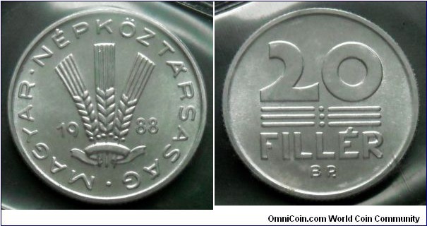 Hungary 20 filler from 1988 annual coin set.