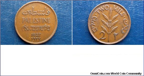 1927 Palestine 2 Mils KM#2 English Hebrew Arabic 1st Year Nice Grade Circ Go Here:

http://stores.ebay.com/Mt-Hood-Coins
