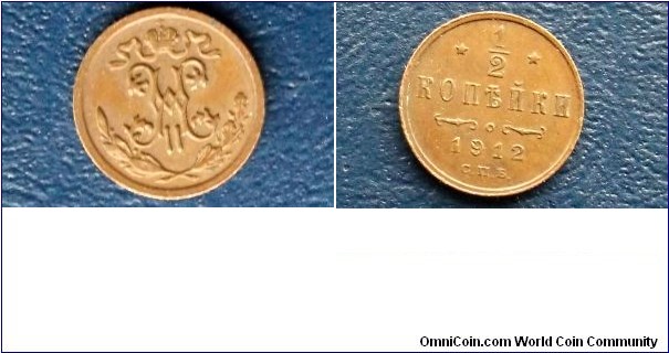 1912 Russia 1/2 Kopek Y# 48.1 Nicholas II Nice Grade Circulated Coin Go Here:

http://stores.ebay.com/Mt-Hood-Coins
