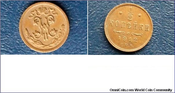 1912 Russia 1/2 Kopek Y# 48.1 Nicholas II Nice Grade Circulated Coin Go Here:

http://stores.ebay.com/Mt-Hood-Coins
