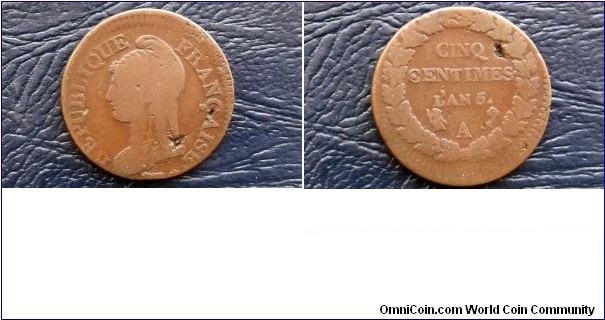 LAN 5 1796-A France 5 Centimes Nice Circ Key Date KM# 35.1 Large 28mm Go Here:

http://stores.ebay.com/Mt-Hood-Coins
