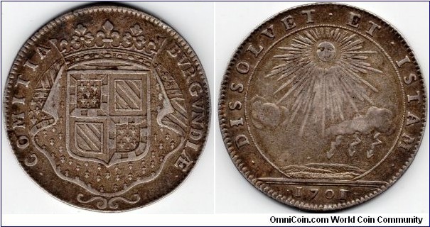 silver jeton struck for the Burgundian parliament in 1701