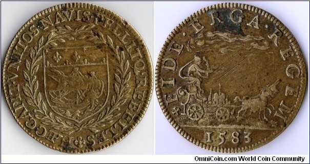 1583 brass jeton struck for the Paris municipality.  