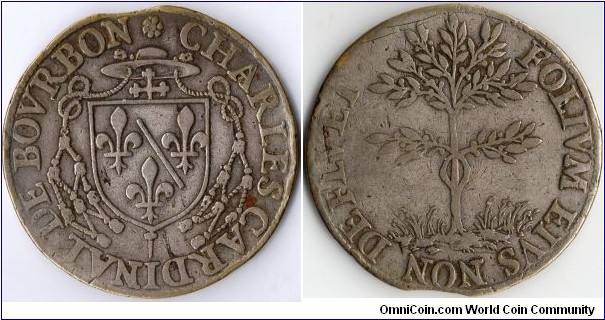 1572 scarcer jeton struck in yellow copper (silver plated)for Charles de Bourbon, Archbishop of Vendome