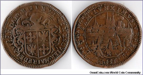 Very unusualerror strike (appears to be double struck / cliche) jeton issued in 1651 for the then Mayor of Angers.
