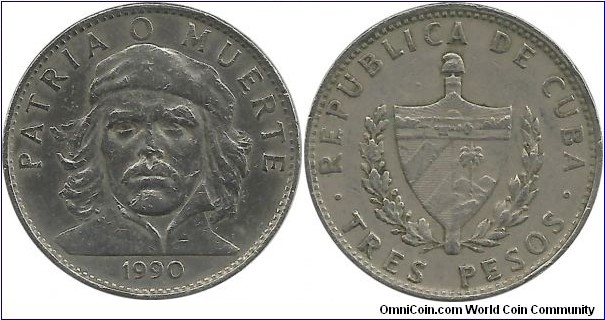 Cuba 3 Pesos 1990-Ernesto Che Guevara (CuNi)