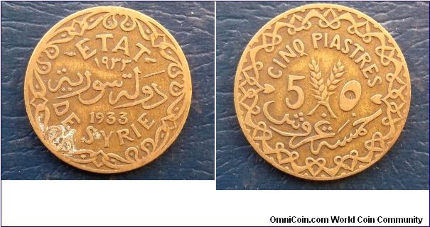 1933 Syria 5 Piastres KM# 70 Crossed Oat Sprigs Type Nice Grade Circ Coin 
Go Here:

http://stores.ebay.com/Mt-Hood-Coins
