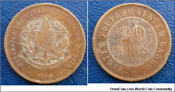 1900 Brazil 20 Reis KM#490 Star Type Nice Circulated 25mm Bronze Go Here:

http://stores.ebay.com/Mt-Hood-Coins