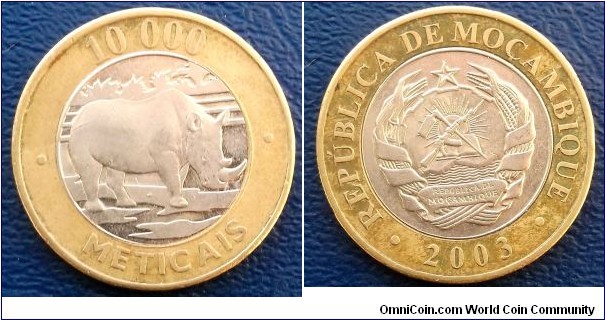 2003 Mozambique 10000 Meticais KM#131 Rhino Issue Nice Grade 26.6mm Go Here:

http://stores.ebay.com/Mt-Hood-Coins