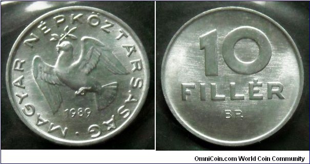 Hungary 10 filler from 1989 annual coin set.