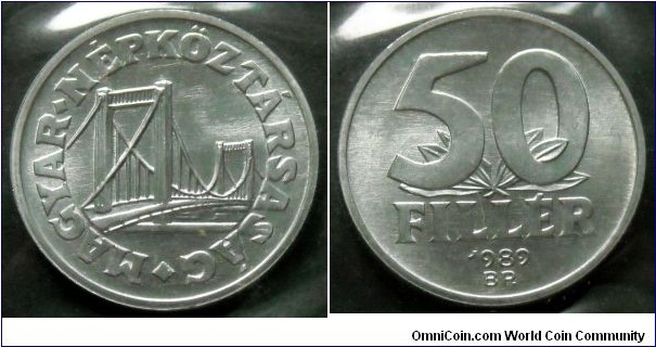 Hungary 50 filler from 1989 annual coin set.
