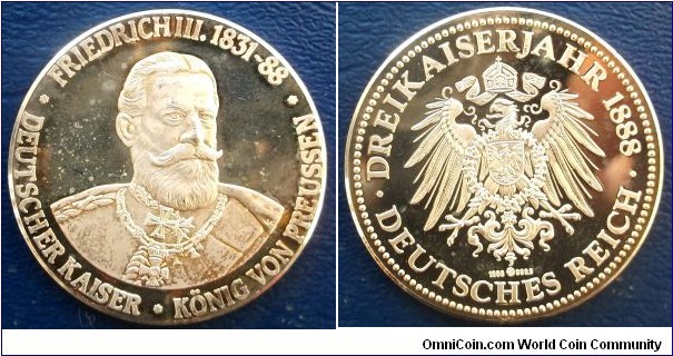 .9999 Silver Medal 1988 Germany Prussia Frederick III Nice Proof Strike Toned Go Here:

http://stores.ebay.com/Mt-Hood-Coins