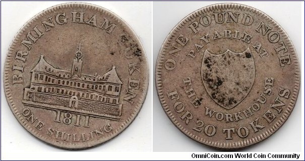 1811 silver shilling token (Birmingham)