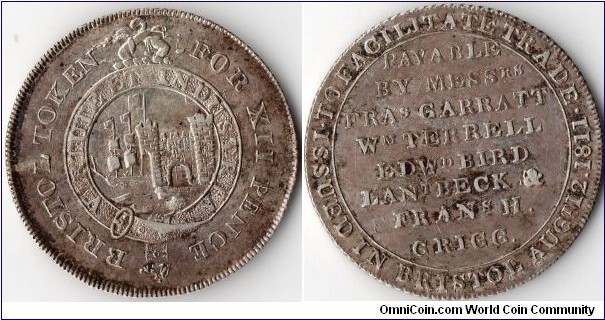 1811 silver shilling token (Bristol)