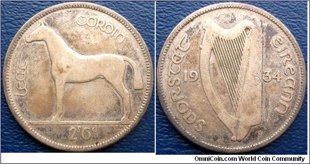 Silver 1934 Ireland Republic 1/2 Crown KM# 8 Horse & Harp Low Mintage 480K Go Here:

http://stores.ebay.com/Mt-Hood-Coins
