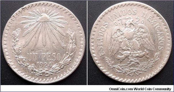 .720 Silver 1924 Mexico Peso KM#455 Cap & Rays Type Nice Grade Coin Go Here:

http://stores.ebay.com/Mt-Hood-Coins