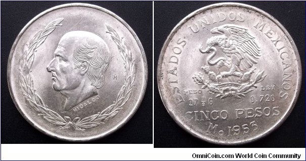 .720 Silver 1953 Mexico 5 Pesos Hidalgo Large 40mm Nice High Grade Coin Go Here:

http://stores.ebay.com/Mt-Hood-Coins