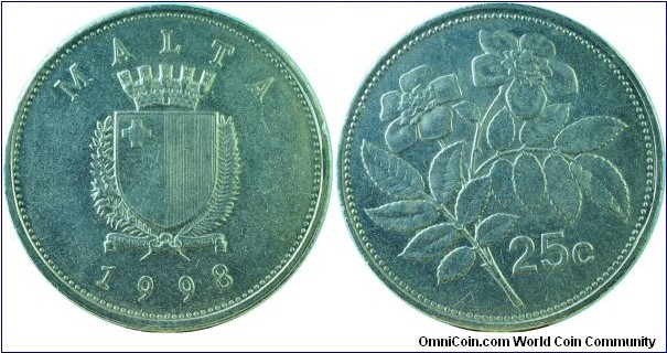 Malta25Cents-km97-1998