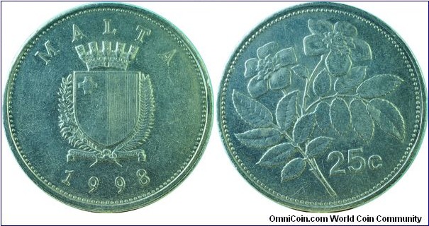 Malta25Cents-km97-1998