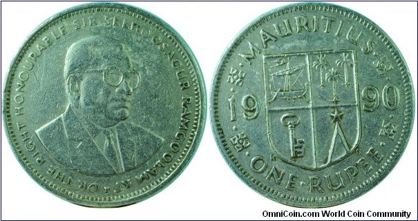 Mauritius1Rupee-km55-1990