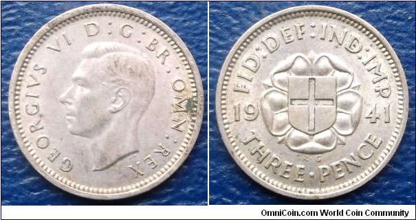 Silver 1941 Great Britain 3 Pence George VI KM#848 St George Shield Circ Go Here:

http://stores.ebay.com/Mt-Hood-Coins
 