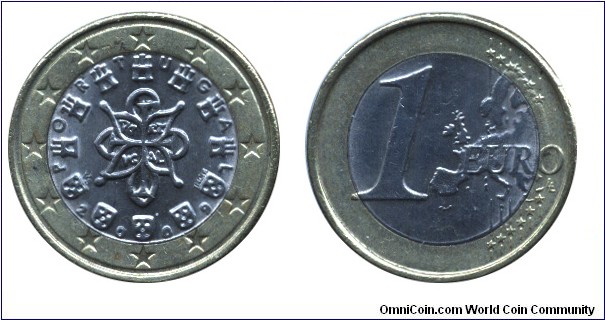 Portugal, 1 euro, 2009, Ni-Brass-Cu-Ni, bi-metallic, 23.25mm, 7.5g complete Europe map.