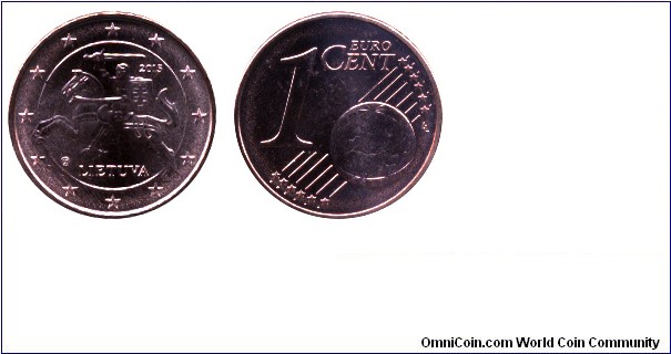 Lithuania, 1 cent, 2015, Cu-Steel, 16.25mm, 2.30g.

