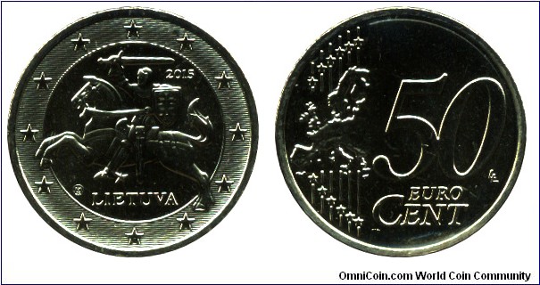 Lithuania, 50 cents, 2015, Cu-Al-Zn-Sn, 24.25mm, 7.80g.
