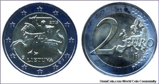 Lithuania, 2 euros, 2015, Cu-Ni-Ni-Brass, bi-metallic, 25.75mm, 8.50g.
