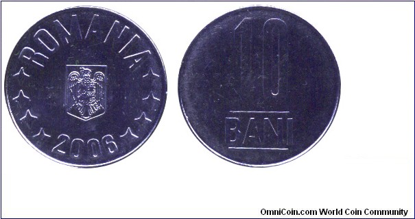 Romania, 10 bani, 2006, Ni-Steel, 20.40mm, 4.00g.
