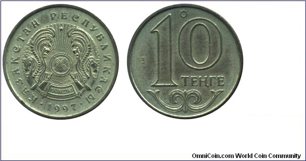 Kazakhstan, 10 tenge, 1997, Brass.