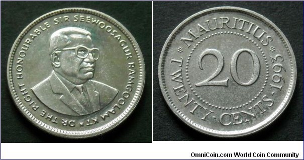 Mauritius 20 cents.
1993
