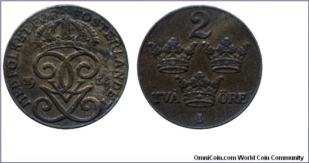 Sweden, 2 öre, 1938, Bronze, 21.00mm, 4.00g.

