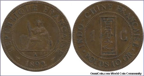 IndochinaFr 1 Centime 1892A