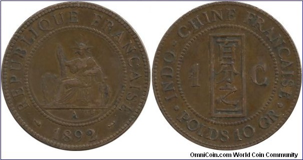 IndochinaFr 1 Centime 1892A