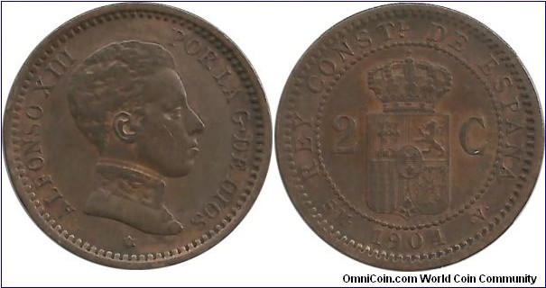 Spain 2 Centimos 1904SM-V