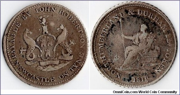 1811 Northumberland and Durham silver shilling token 