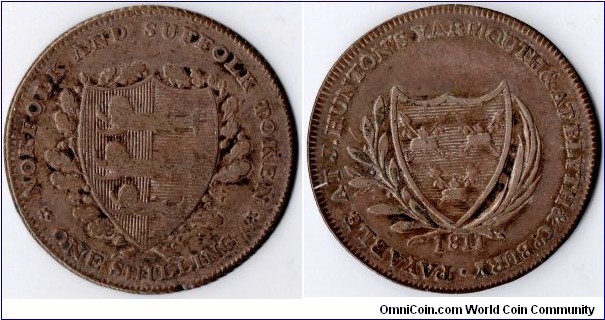1811 Norfolk and Suffolk silver shilling token