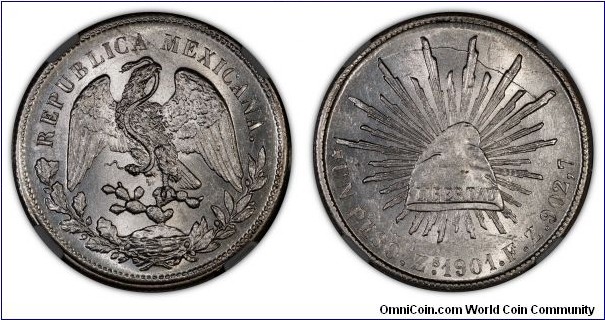 Mexico Peso 1901ZS FZ NGC MS62