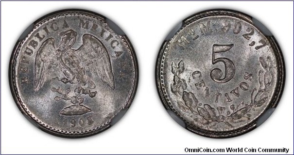 Mexico 5 Centavos 1903Mo M NGC MS64