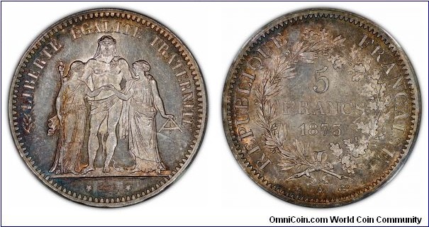 France 5 Francs 1873-A ANACS MS63
