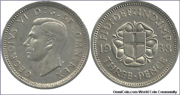G.Britain 3 Pence 1938 (1.41 g / .500 Ag)