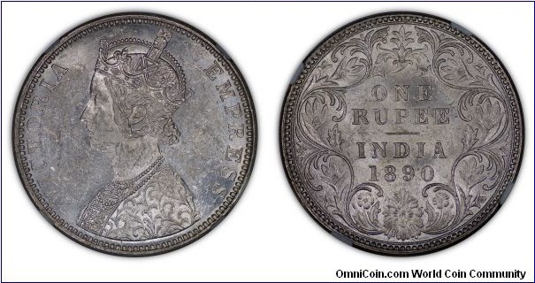 India Rupee 1890B NGC MS61