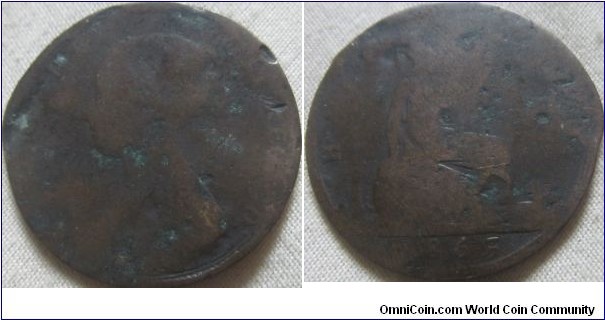 1863 halfpenny, very low grade